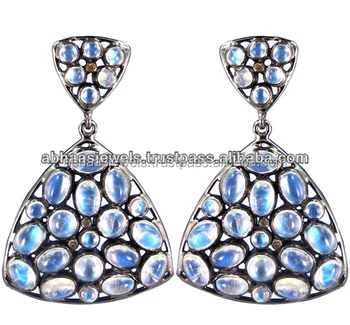 Rainbow Moonstone Earrings Bezel Set Diamond Designer Jewelry 925 Rainbow Moonstone Earrings Bezel Set Diamond Designer Jewelry 925 Sterling Silver Dangle