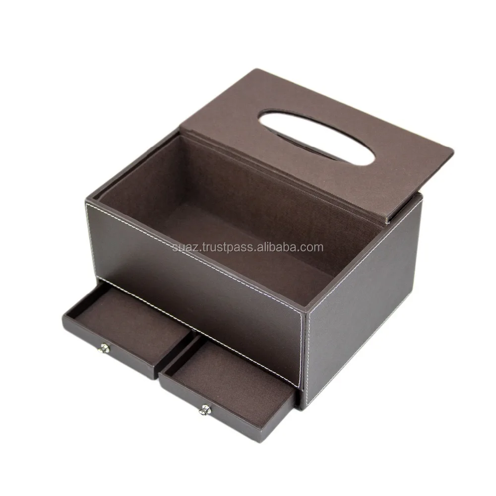 brown leather tissue box cover