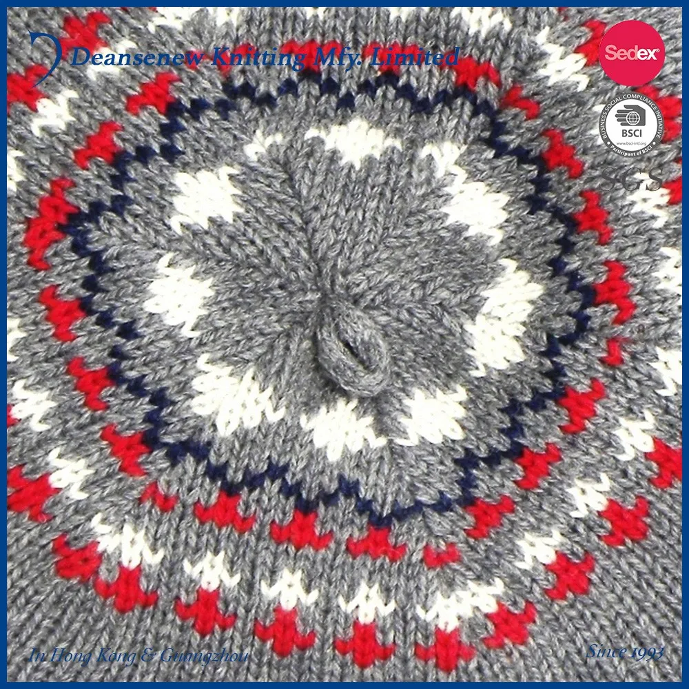 Fashion 60% Cotton 30% Nylon 10% Merino Wool Girls Jacquard Knitted Beret (2).jpg