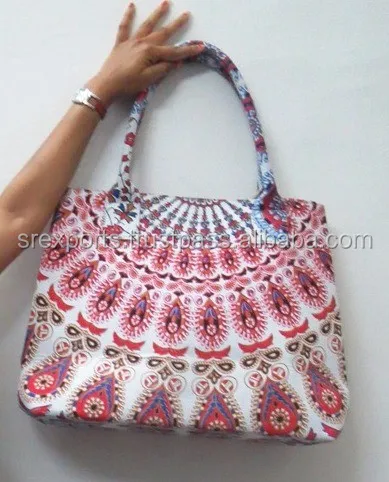 Indian Designer Cotton Beach Bag Large Mandala Shopping Purse Boho Bag ...