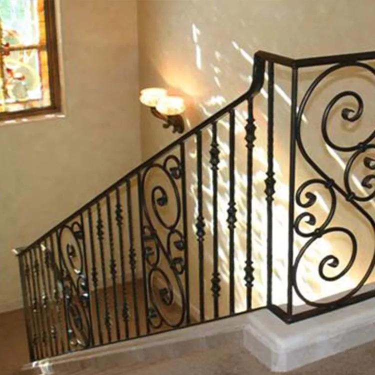 Safty And Decorative Scroll Wrought Iron Stair Railing Of China Factory 