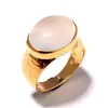 Silky Moonstone 10x14mm Oval Cabochon 925 Sterling Silver Bezel Setting Gold Plated Ring