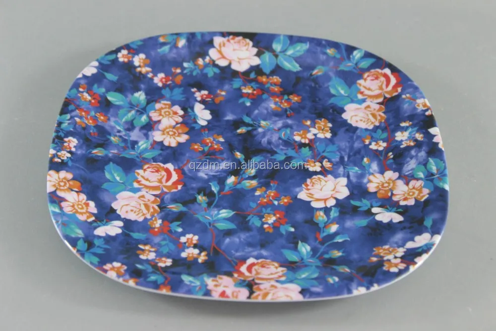 Set Of 2 Melamine Square Dinner Plate Set