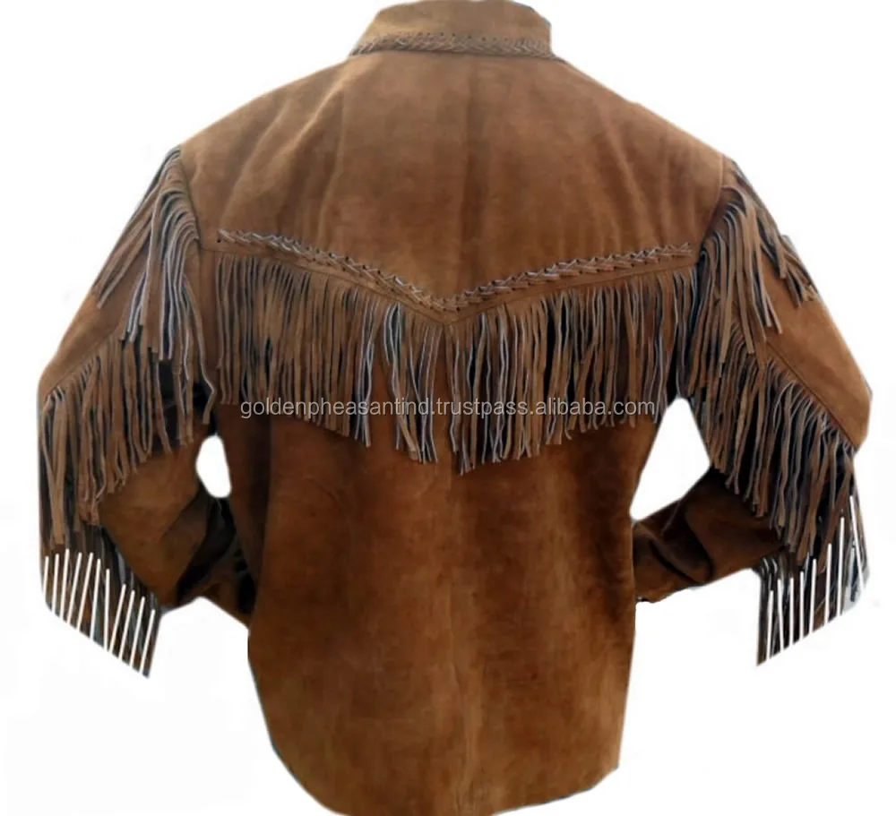 jaqueta de couro com franjas masculinas