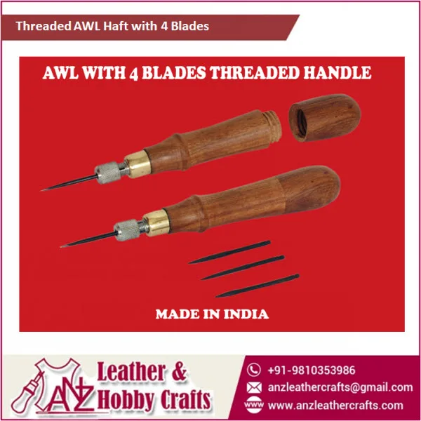 New Threaded Handle Awl Haft With 4 Blade Sewing Stiching Kit At