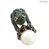 925 Sterling Silver Pearl Jewelry Pave Diamond Green Gemstone Frog Ring