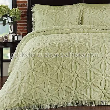 Green Chenille Bedspread Quilt Coverlet 3pc King Set Honeydew