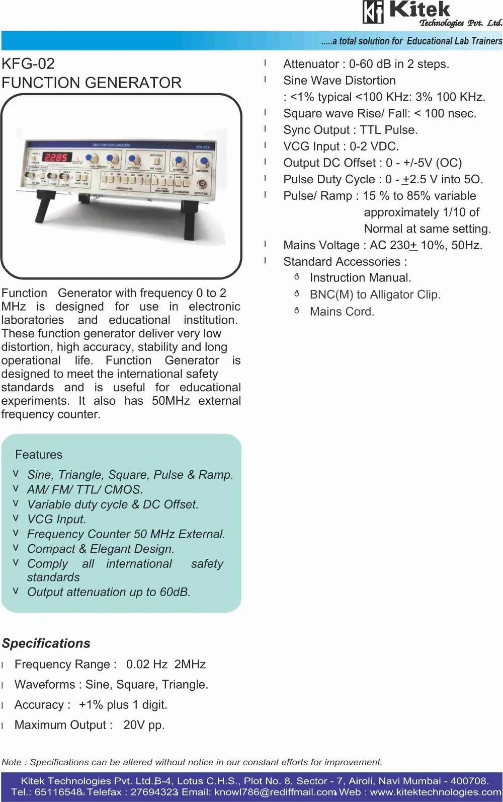 Kfg01 1mhz Function Signal Generator 2mhz Function Signal
