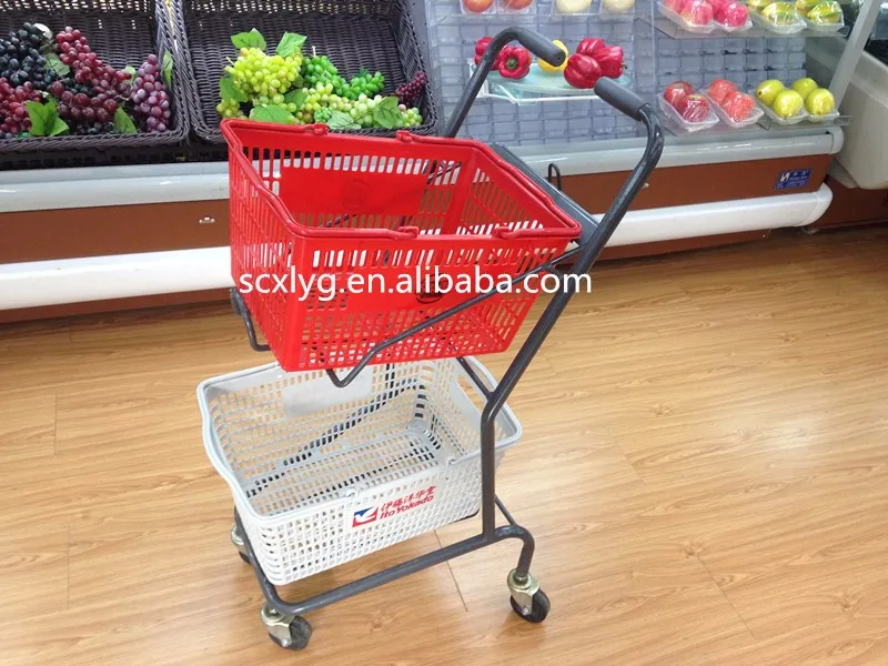 Wire Basket Trolley 2 Baskets Shopping Cart Double Layer Supermarket