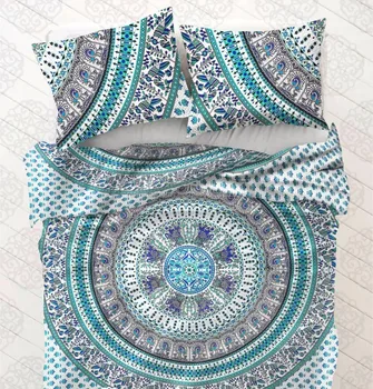 Reena Parrot Peacock Design Mandala Duvet Cover Queen Size 90 86