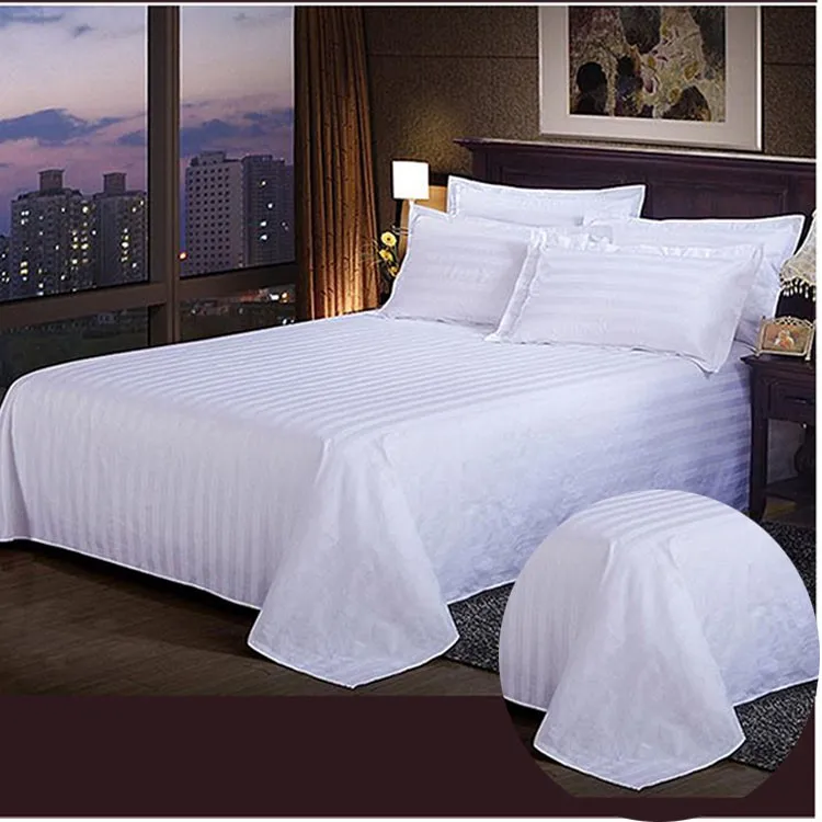 Customized White 5 Star Hotel Life Double Size Stripe Bed Sheet Sets