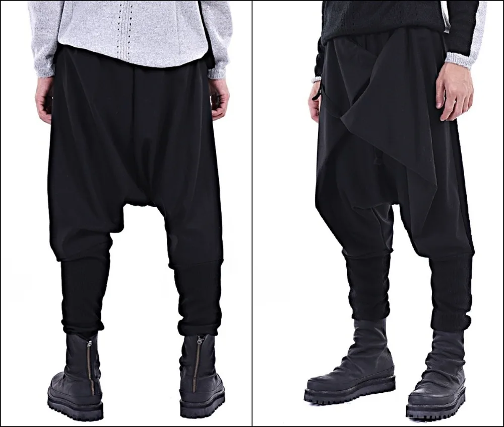 Black Casual Drop Crotch Wrap Harem Ninja Pants // Wrap Skirt Layered ...
