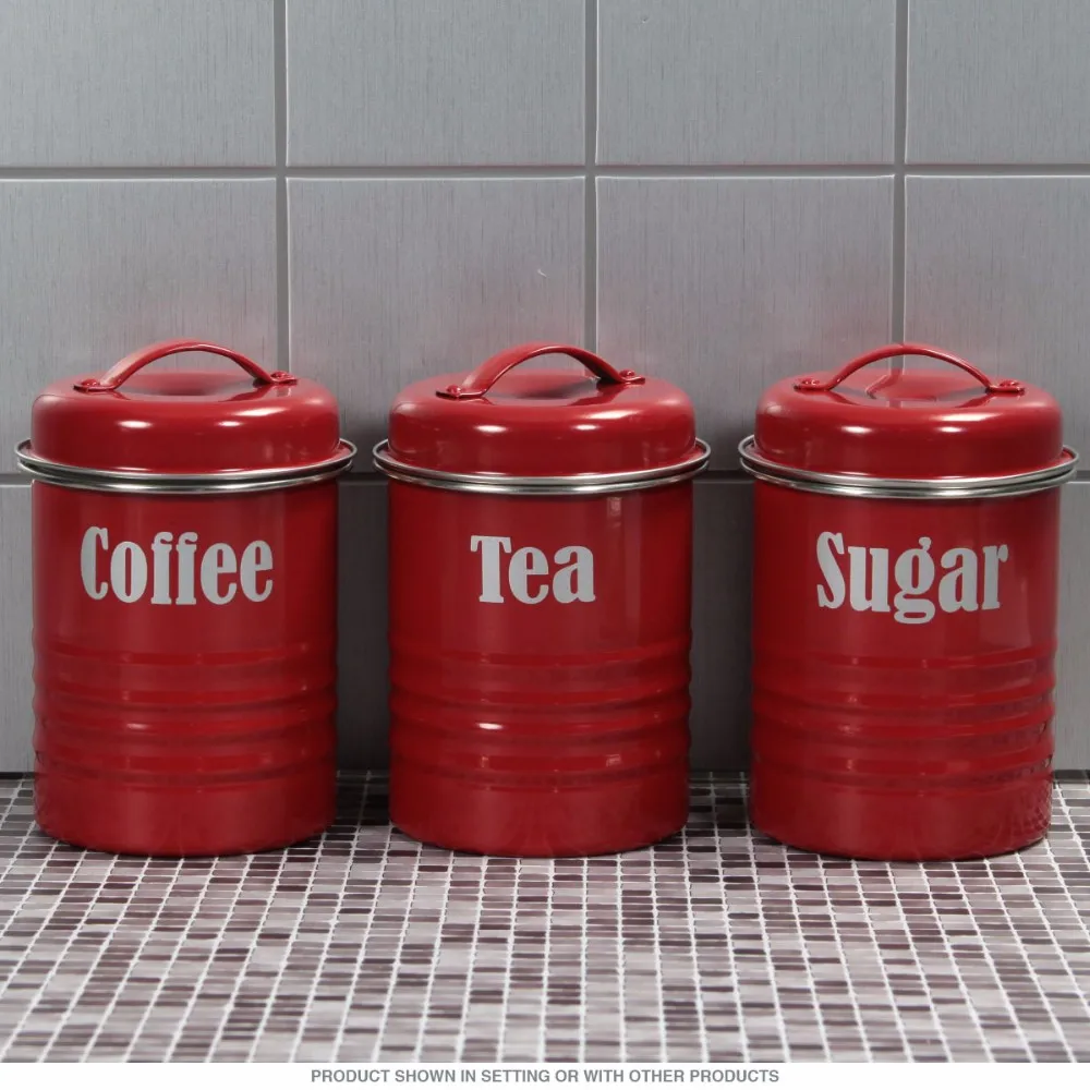 Stainless Steel Coloured Vintage Canister Set Tea/sugar/coffee - Buy ...