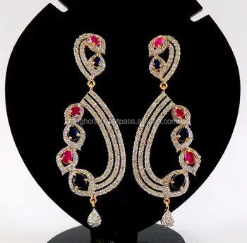 Party Wear Cubic Zircon Earrings American Diamond Ruby Long Cz Party Wear Cubic Zircon Earrings American Diamond Ruby Long Cz Wholesslae