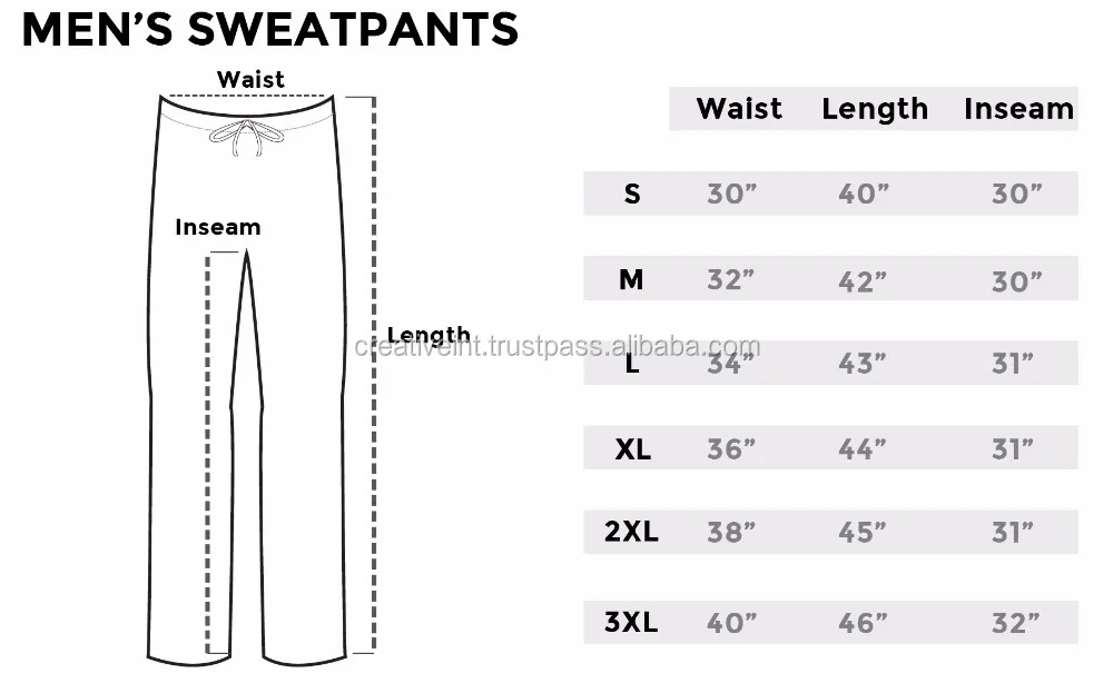 size chart jogger pants