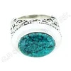 Tibetan Turquoise Oval Cab Gemstone Solid 925 Sterling Silver Classical Design Ring Jewelry