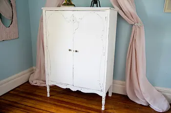 Antique Armoire Shabby Chic White Distressed Cottage Prairie