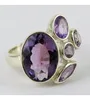 Sterling Silver Amethyst Gemstone Ring - Five Stone Bezel Set Ring