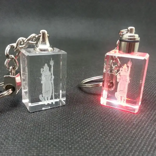 Personalized 3d Laser Engraving Crystal Glass Keychain With Led Light