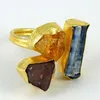 Three Tone Gold Plated Rough Stone Amethyst_Garnet_Citrine Free Size Sterling Silver Ring, Silver Jewelry, 925 Silver Jewelry