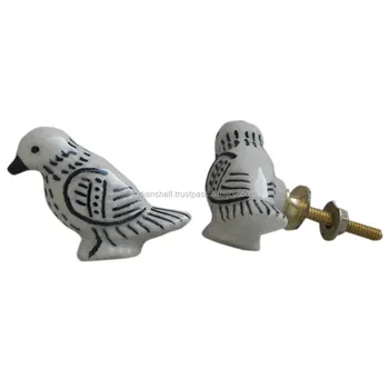 Rust Free White Woodpecker Bird Drawer Knob Handles Vintage Bk