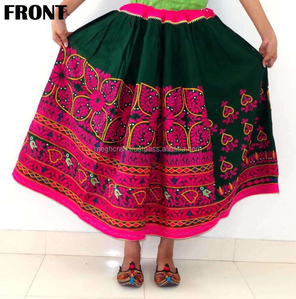 インド刺繍スカート、ラバリ刺繍卸売スカート、カッチミラーワーク 