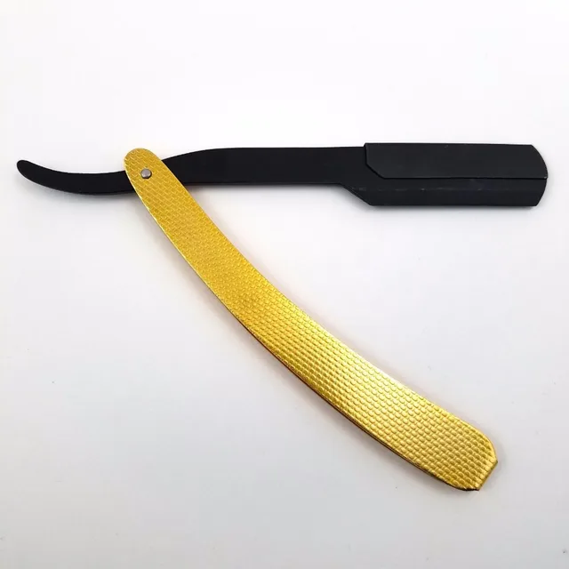 professional barber shaving razor black blade gold handle