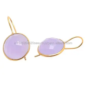 Lavender Chalcedony Earrings Gemstone Gold Round Lavender Chalcedony Earrings Gemstone Gold Round