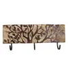 Wall Mounted Key Rack Holder Hand Carved with 3 Hooks & Tree of Life Patterns Mango Wood