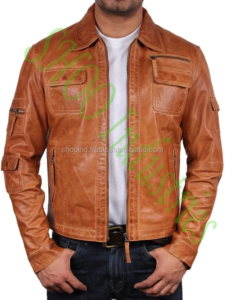 Men Genuine Real Leather Jacket Slim Fit Vintage Biker Jacket Black Retro