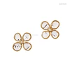 Solid 18k Yellow Gold Slice Cut Diamond Floral Stud Earrings
