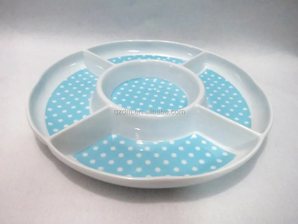 Round Shape Melamine Divided Tray For Snacks