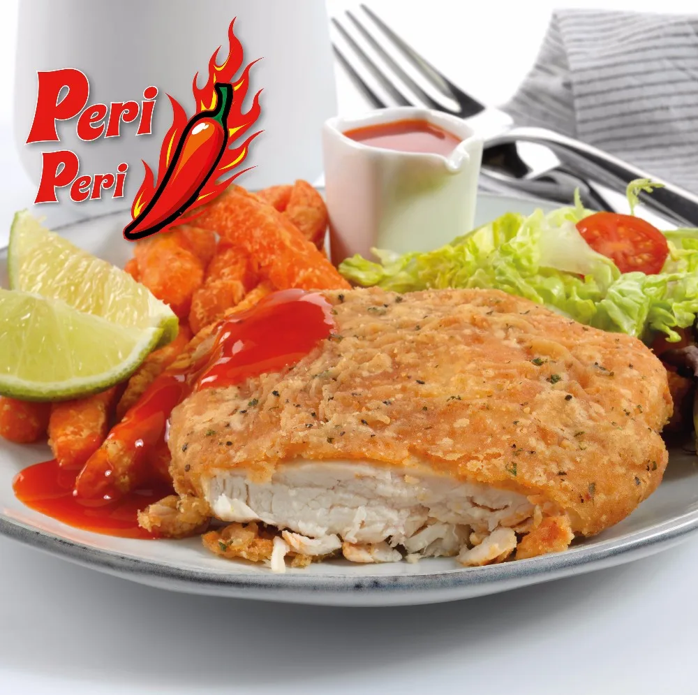 halal frozen peri peri chicken breast fillets (breaded)