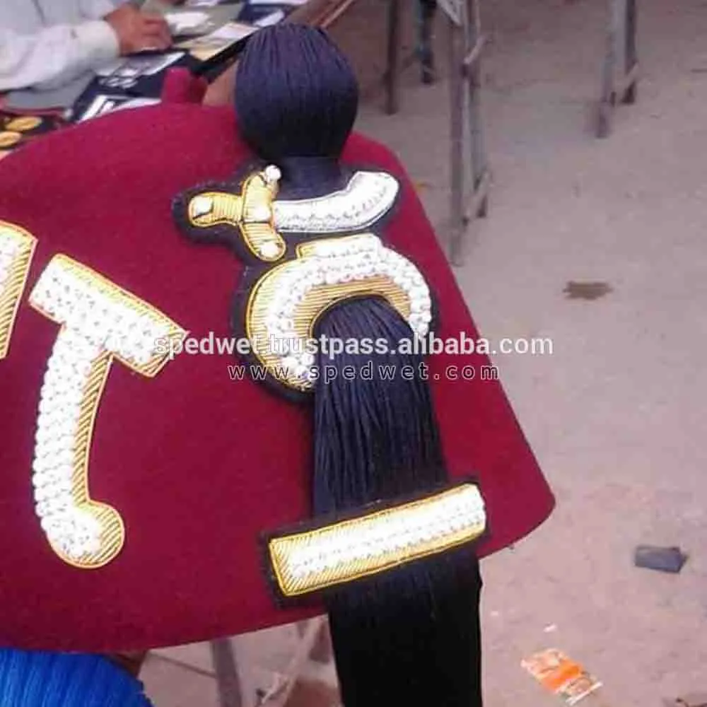 Shriners Masonic 3 Row Fez Hat With Rhinestones And Gold Bullion