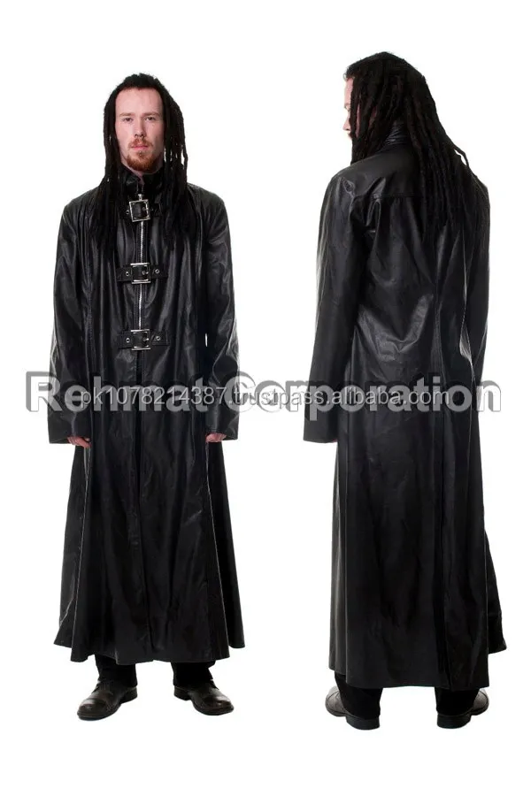 long leather coat with hood