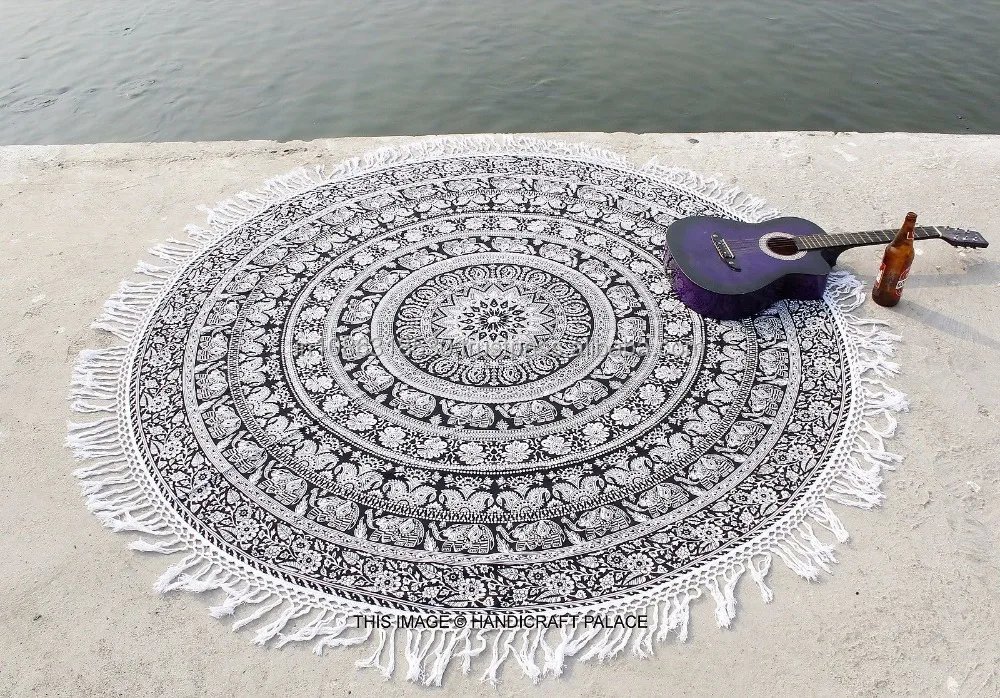 Boho Hippie Tapestry Mandala Throw Tassel Round Tapestries Beach Yoga Blanket