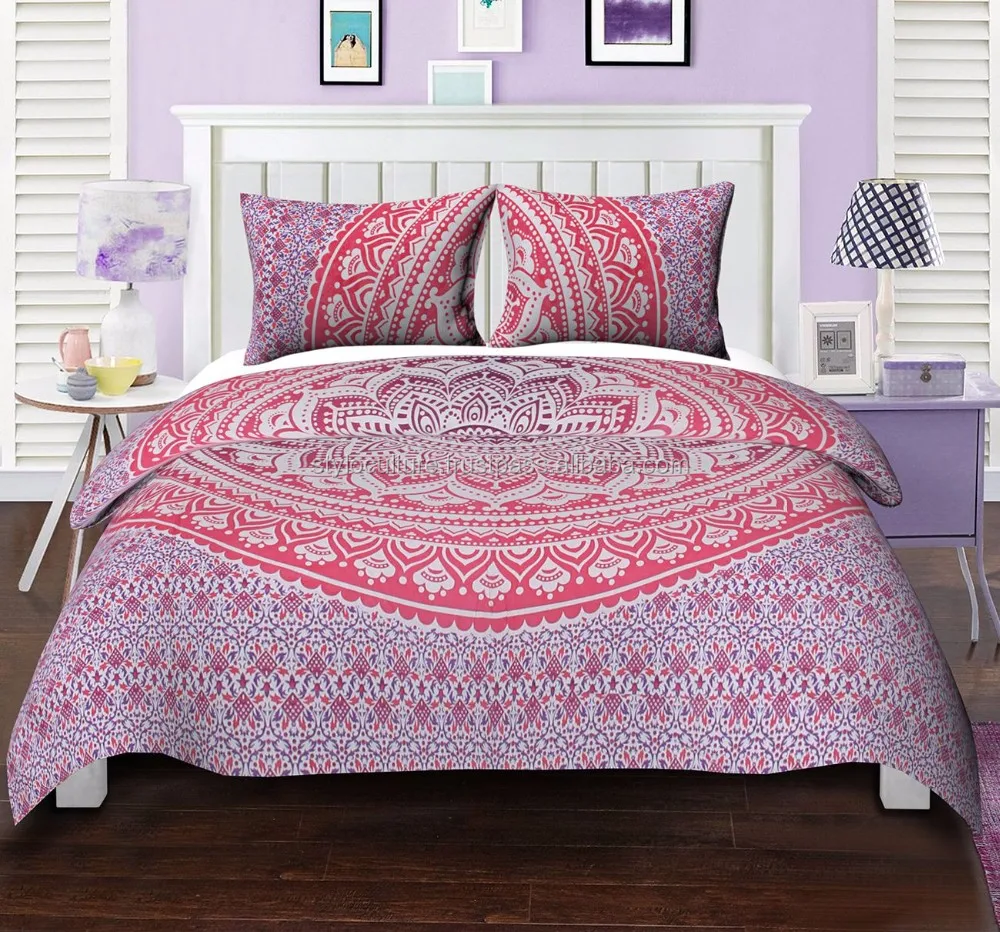 Indian Duvet Quilt Cover Ombre Mandala King Size Bedding Ethnic Boho Blanket Set