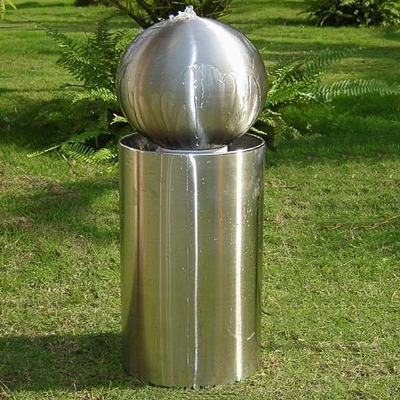 20" inches stainless steel sphere fountain sculpture water feature
