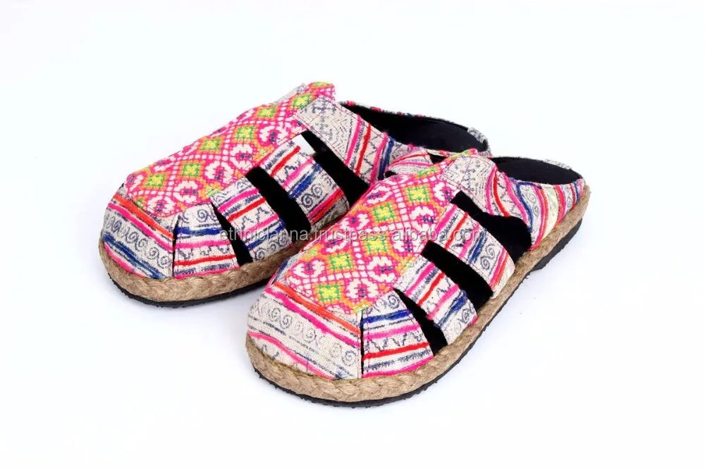 One-of-A-Kind Vintage Hmong Fabric Clogs Sandals from Thailand - Size 35