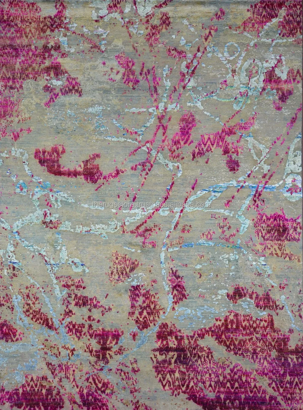 Hand Knotted Carpets Wool & Bamboo Silk 8x10 Ivory & Beige Color Modern