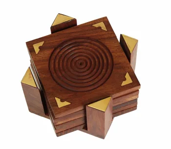 Wooden Drink Coasters Set Of 6 Hand Carved Square With Wooden Drink Coasters Set Of 6 Hand Carved Square With Holder
