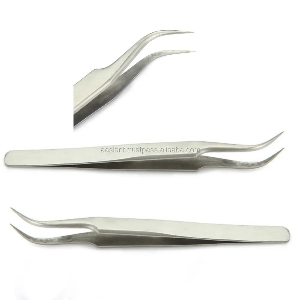 Eyelash Extension Tweezers Gold Color 2pcs Straight+bend Tweezer For