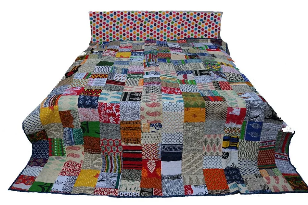 Indian Hippie Reversible Patchwork Bedcover Printed Quilt Coverlet