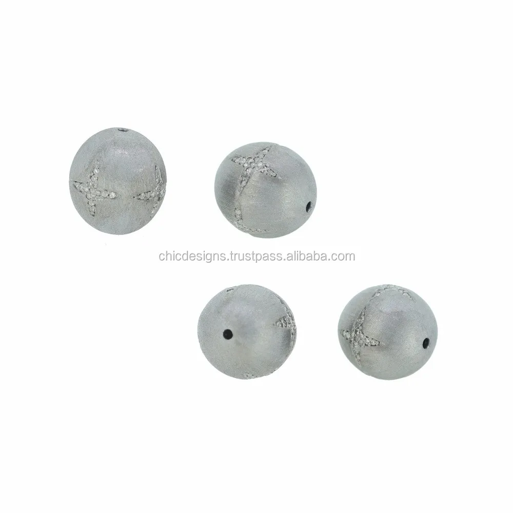925 Sterling Silver Ball Beads Jewelry,Pave Setting Diamond Finding