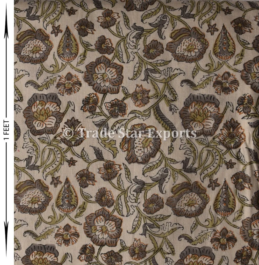Indian Cotton Hand Block Print Fabric By Yard Handmade Crafting Voile