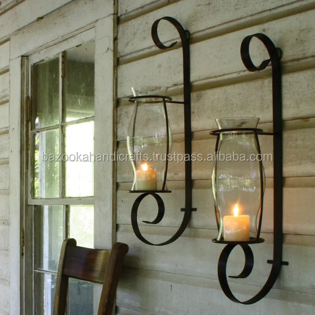Wrought iron wall sconce candle holder