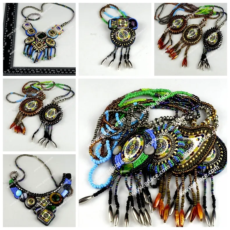 tibetan style pendant applique indian style beaded collar bohemian beaded necklace