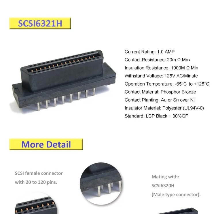 Winpin Io Connector Scsi Socket 1.27mm 20 To 120 Pin Scsi6321h