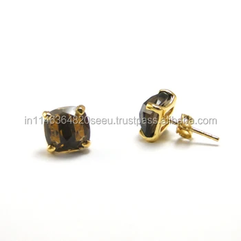 Smoky Quartz Stud Earrings Gold Post Tiny Gemstone Studs Smoky Quartz Stud Earrings Gold Post Tiny Gemstone Studs