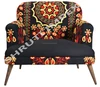 Indian Handicraft Multi Embroidery Upholstery Vintage Arm Chair Sofa